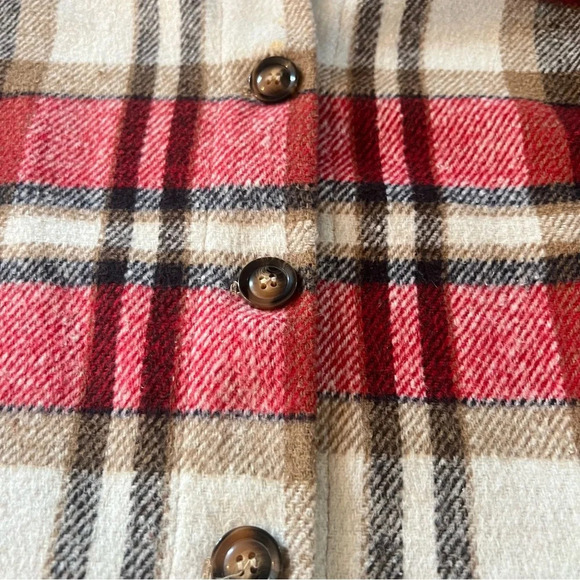 Plaid Flannel Shacket Button Down Jacket Shirt Pockets Red Boho Western Medium - Picture 6 of 14